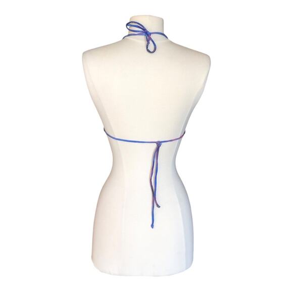 Pretty Little Things NWT Blue Acid Wash Contrast Tie Triangle Bikini Top Size 2 - Picture 5 of 13